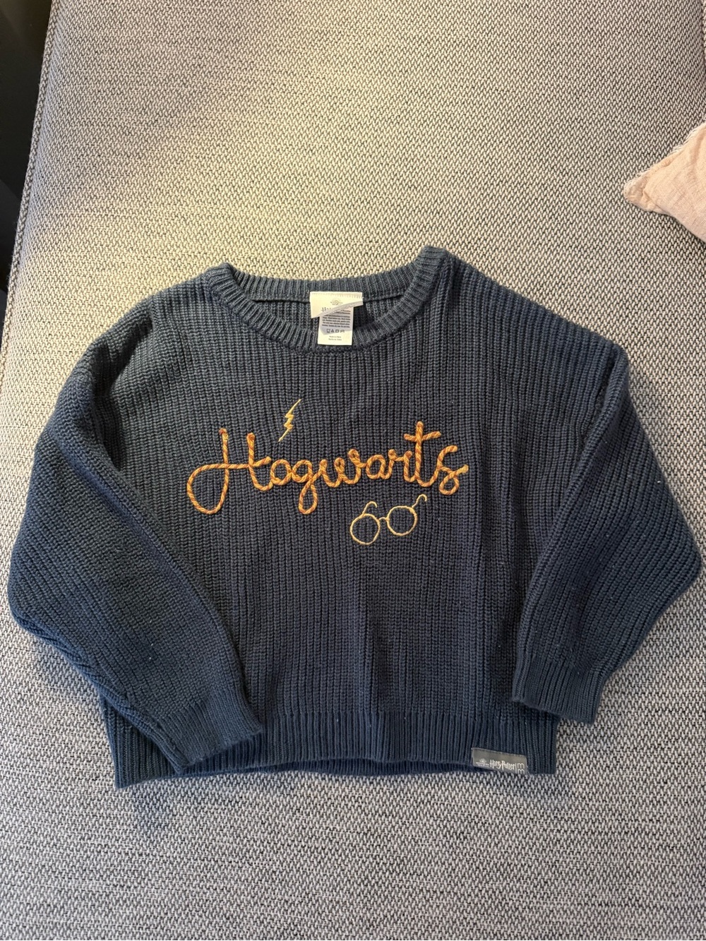 Warner Bros. Navy Crewneck Sweater with Gold Hogwarts Script